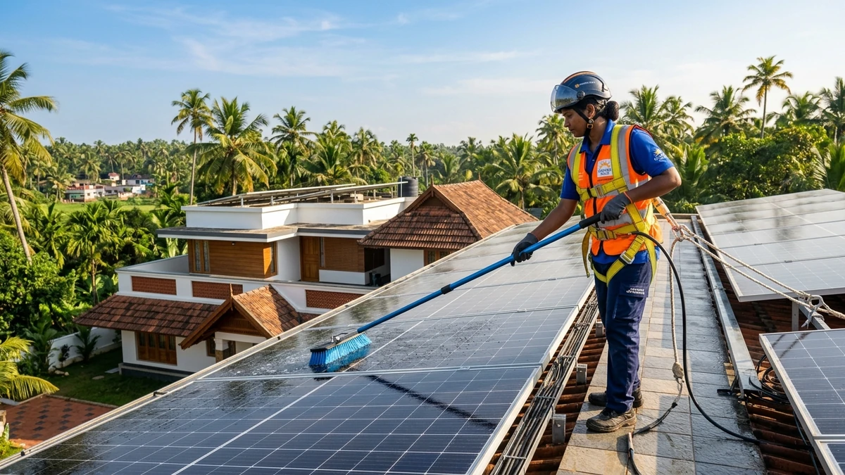 Solar panel maintenance, cleaning schedule, and inverter care guide for Kerala rooftop plants